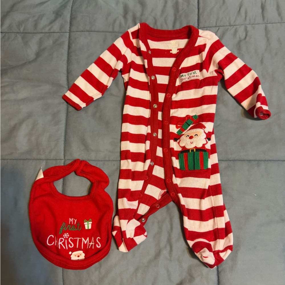 My First Christmas Baby Button Up Footie with Bib